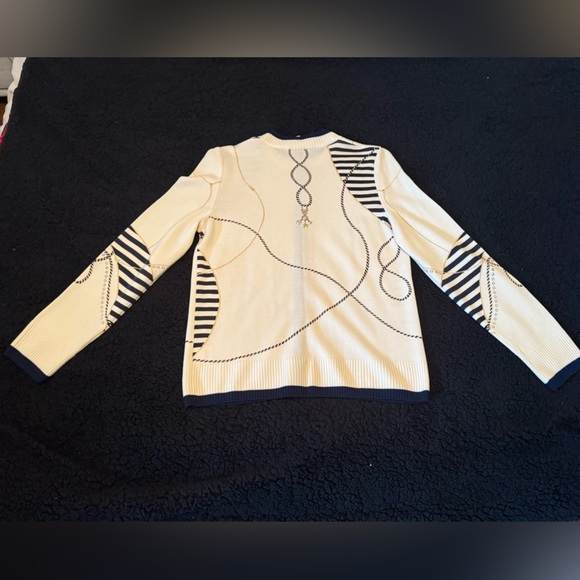 St John Sport Cream and Navy Nautical embellished Women's Cardigan - Picture 5 of 10